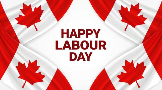 Happy labor day canadian celebration festive background with maple leaves and national flag elements