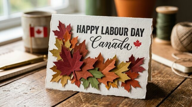 Happy labor day canada greeting card with maple leaves autumn holiday celebration national pride