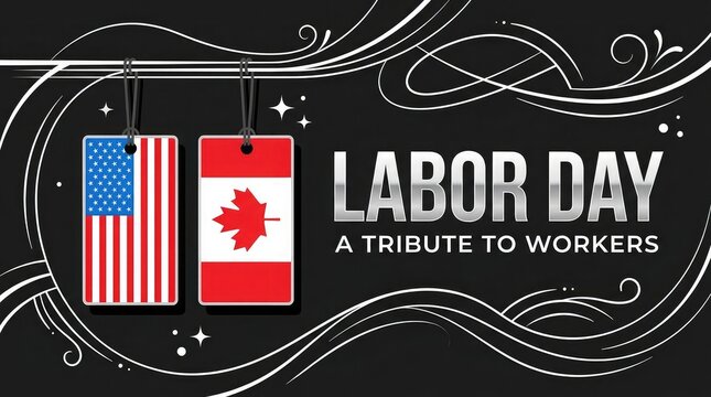 Labor day commemorative graphic with usa and canada flags celebrating workers and national holiday