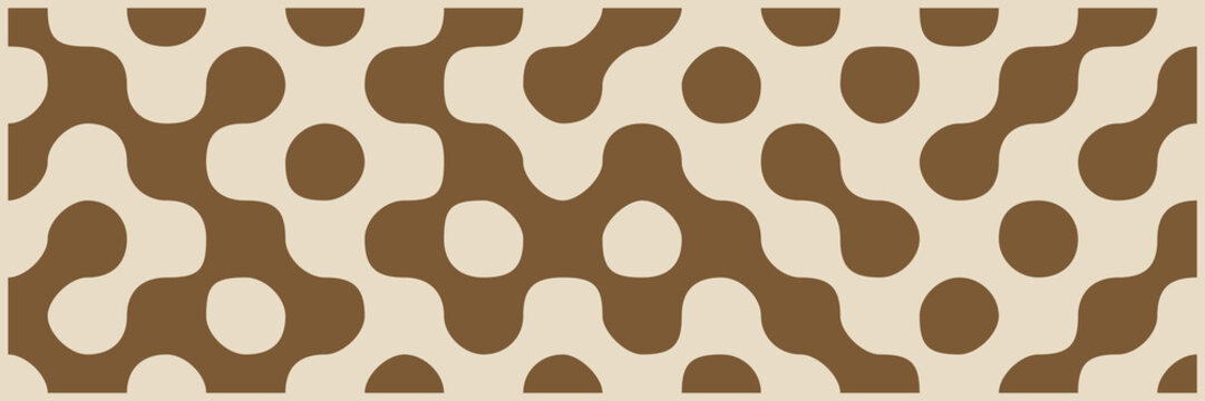 Simple retro rounded shapes pattern in beige and brown, wide banner