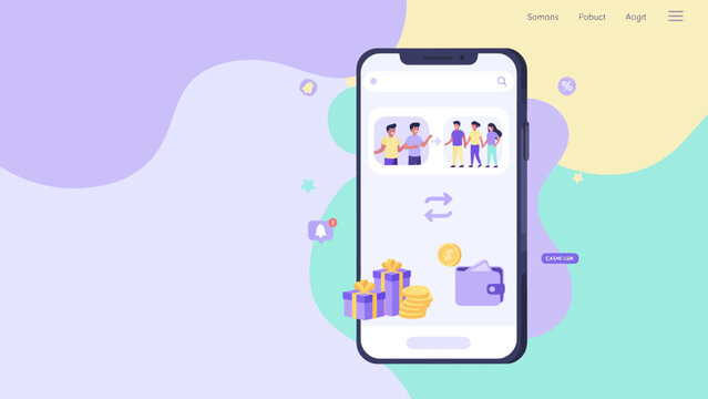 Modern Flat Vector Illustration of Mobile App for Referral Program and Digital Rewards System