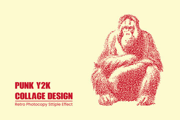 Punk y2k collage design with a stippled orangutan illustration, featuring a retro photocopy aesthetic and a distressed dot art style © MDMahmudul