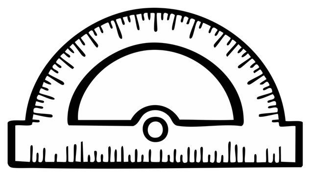 Black and white hand drawn protractor illustration