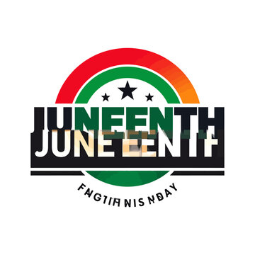 Juneteenth badge logo with stars and rainbow arch motif.