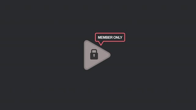 Animated Locked Play Button with Member Only Callout. Looping 2D UI Element on Alpha Channel.