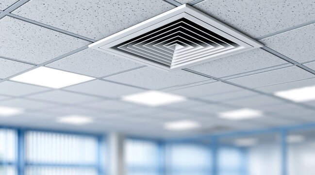 Modern square air vent in office dropped ceiling