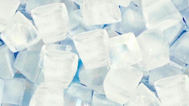 Overhead perspective of rotating, refreshing ice cubes for cool drinks and summer beverages