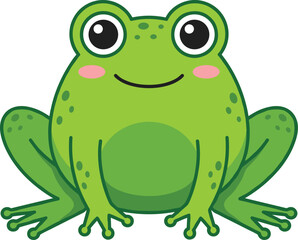 Fototapeta premium Cute Green Frog Character Vector Illustration with Big Eyes and Cheerful Smile for Kids Books Preschool Stickers and Toddler Mascot Apparel Designs