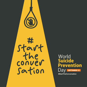 Minimalist World Suicide Prevention Day 10 September 2026 Mental Health Awareness Poster Featuring Spotlighted Symbolic Rope, Stop Hand Icon, and Campaign Message Typography #StartTheConversation.