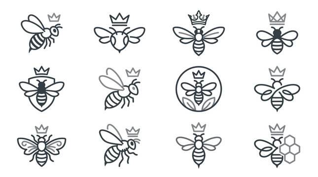 Minimalist queen bee logo and symbol collection