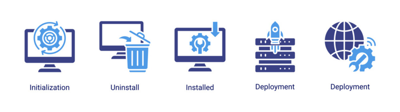 Deployment System icon set vector illustration featuring installation,deployment,and software configuration concepts.