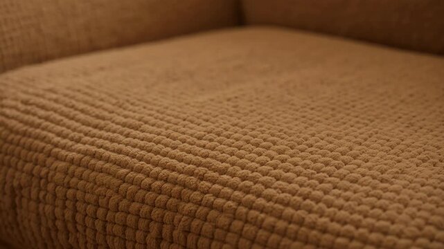 Close up texture of a soft light brown chenille couch fabric