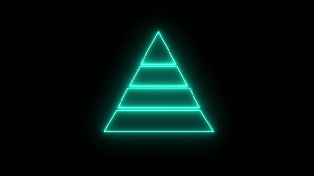 Glowing Neon Pyramid Icon, Symbol of Hierarchy and Structured Data, HD Video Motion Graphic Animation on Black Background.4K video