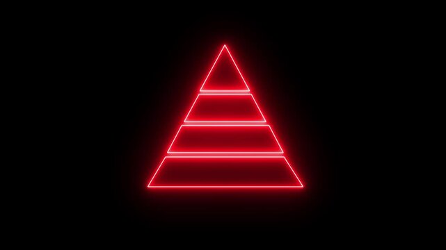 Glowing Neon Pyramid Icon, Symbol of Hierarchy and Structured Data, HD Video Motion Graphic Animation on Black Background.4K video