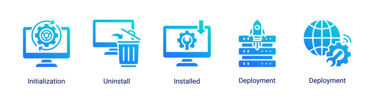 Deployment System icon set vector illustration featuring installation,deployment,and software configuration concepts.