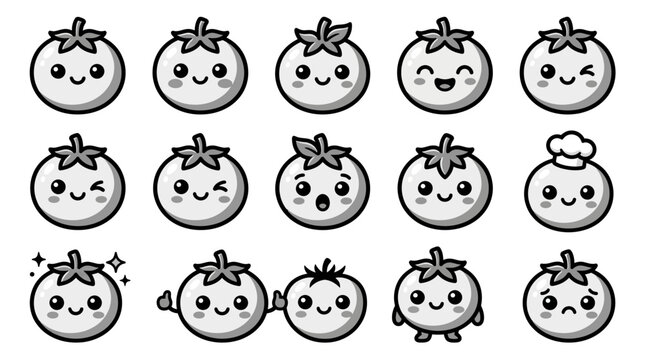 Cute tomato vegetable character icon set.