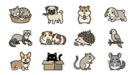 Fototapeta premium Diverse collection of small animal and pet stickers.