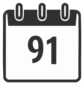Bold and simple graphic icon of a calendar page showing the number 91