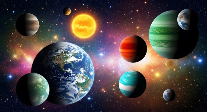 Vibrant cosmic scene with planets and stars