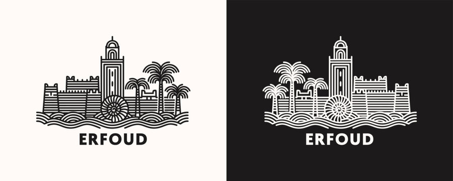 Erfoud Morocco Sahara Desert Cityscape Linear Graphic