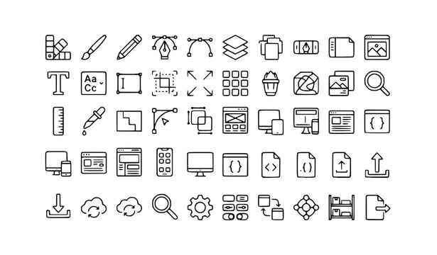 Modern Graphic and Web Design Outline Icons Set with Editable Stroke Vector Collection
