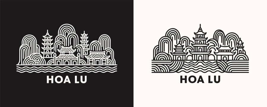 Hoa Lu Vietnam Ancient Capital Cityscape Line Art