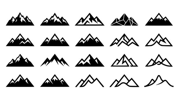 Modern rocky mountain logo icon collection editable vector silhouettes isolated on white background