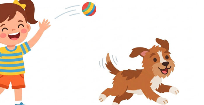 kid, child, dog, puppy, pet, playing, happy, cute, friendship, animal, cartoon, boy, girl, fun, smile, playful, companion, domestic, family, kids, character, vector, illustration, flat, isolated, colo