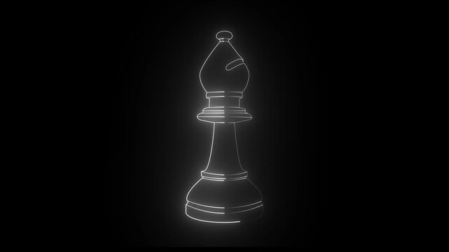 Neon white Chess Piece Icons Set Knight Rook Bishop King Queen Strategy Concept 4K animation video
