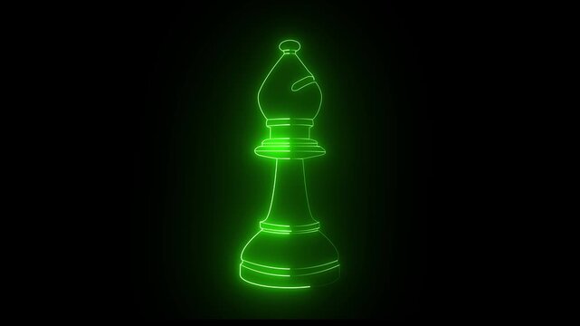 Neon green Chess Piece Icons Set Knight Rook Bishop King Queen Strategy Concept 4K animation video