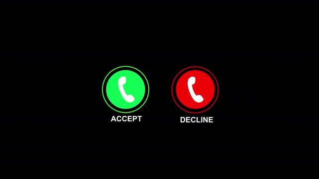 Incoming Call Screen Animation with Accept and Decline Option, Incoming call ring icon on 4K black background. 