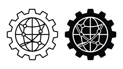 Fototapeta premium Global network connectivity icons in linear and silhouette style with internet