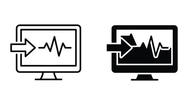 Data stream monitoring and analytics icon set for digital analysis with analysis