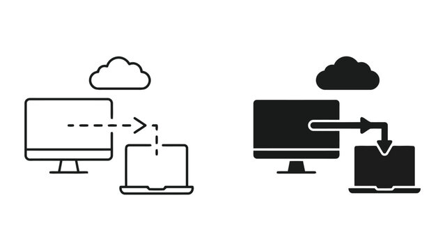Cloud computing and data syncing icon set for desktop and laptop computers