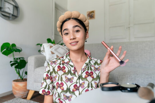 Teenager creating beauty makeup tutorial content