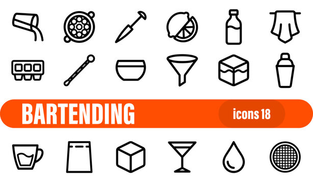 Bartending and Mixology Tools Outline Icon Set