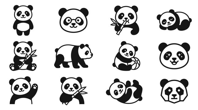 Varied panda bear mascot icons for branding