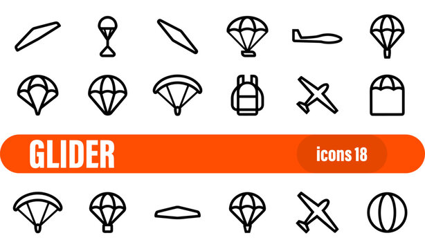 Set of 18 Glider and Parachute Related Icons