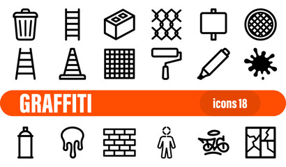 Set of 18 Graffiti and Urban Street Art Outline Icons © liubomir118809