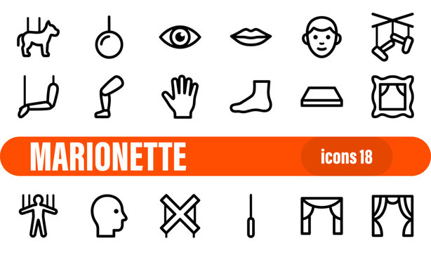 Set of 18 Marionette Puppet Icons