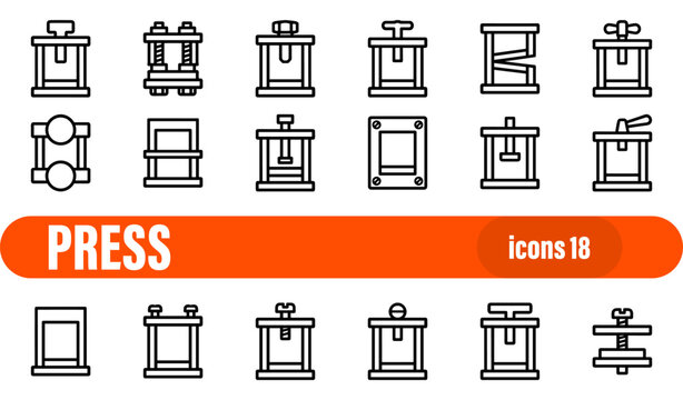 Set of Press and Industrial Machinery Line Icons