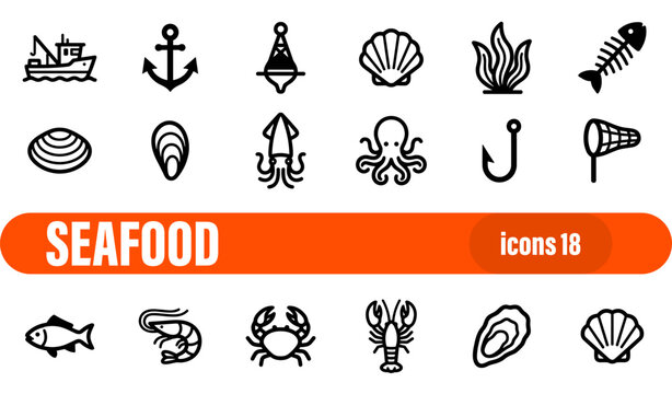 Seafood and fishing icon set