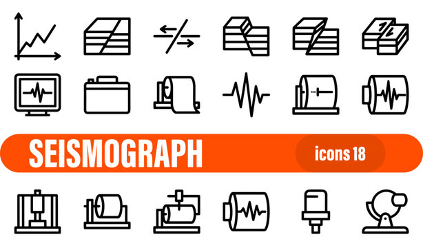 Seismograph and earthquake geology icon set