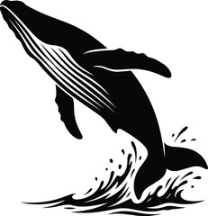 Humpback whale breaching out of ocean waves black silhouette vector illustration for logo design © MdAbdur