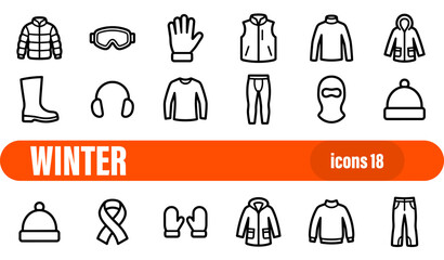 Set of 18 winter clothing and seasonal apparel icons © liubomir118809