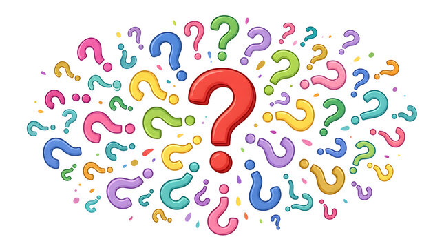 Colorful question marks on white background