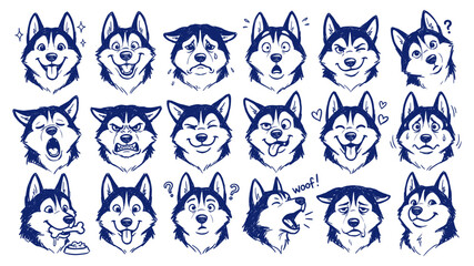 Cartoon husky dog faces doodle © Yolanda