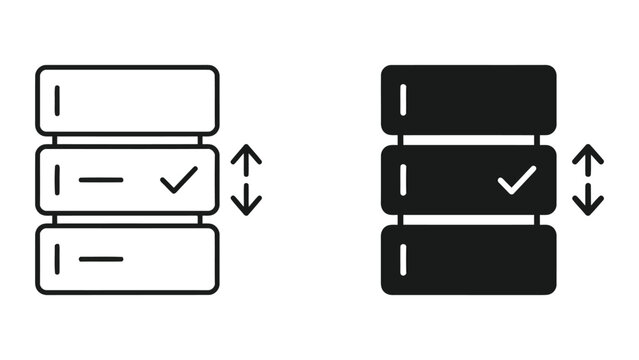 Server data management and sorting options icons with management, database