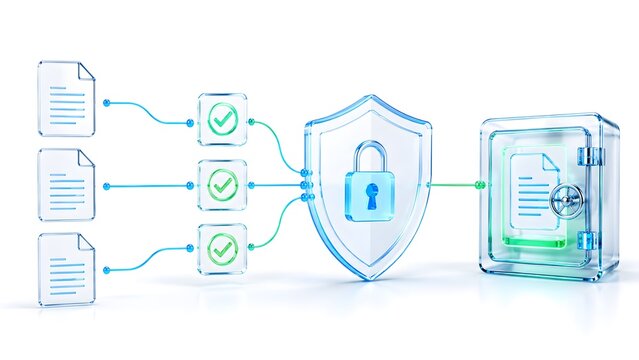 Securely protecting digital documents and sensitive data through a verified process into a robust, encrypted storage vault.