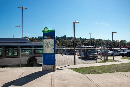 View of Coquitlam Central Station bus loop at sunny day